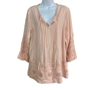 Embroidered Relaxed Tunic Blouse Medium Eyelet Lace  Boho